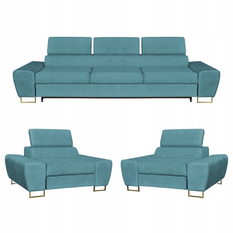 Zestaw mebli do salonu sofa i fotele Family Meble Bosso niebieskie 1szt