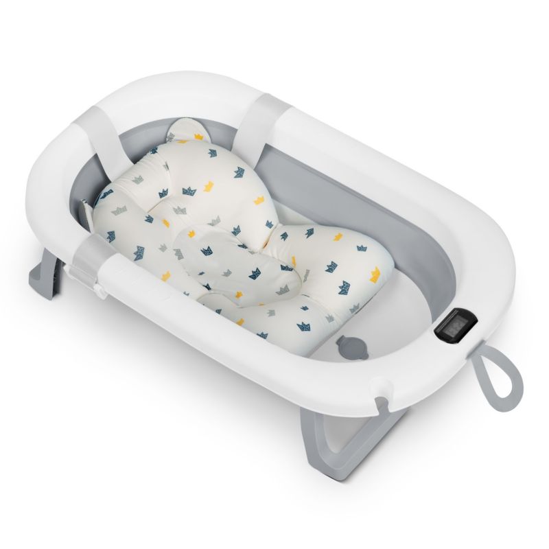 Wanienka dla niemowląt Ricokids składana silikonowa z poduszką termometrem LCD biało-szara 1 szt.