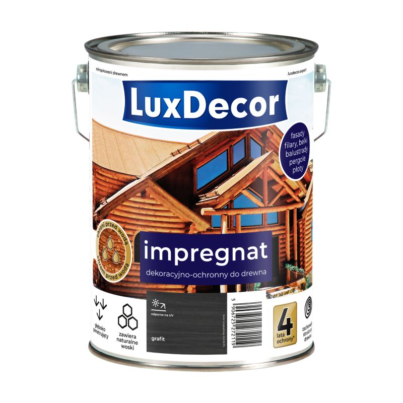 Impregnat dekoracyjno-ochronny do drewna LuxDecor, grafit, 4,5l, 1 szt.