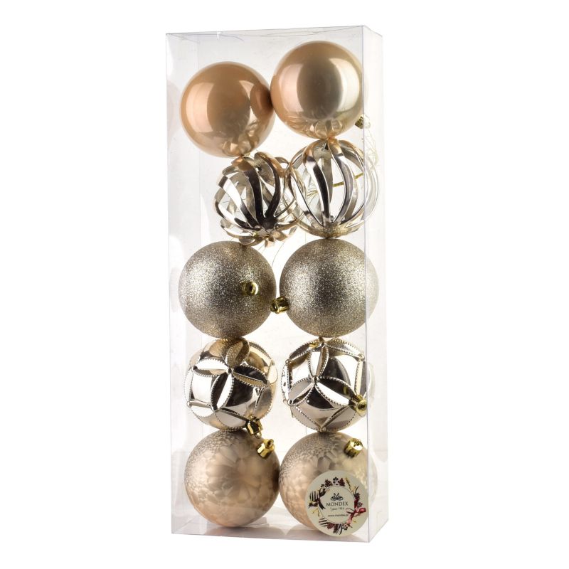 Komplet 10 bombek SANTA LILA 7,5 cm w kolorze szampańskim
