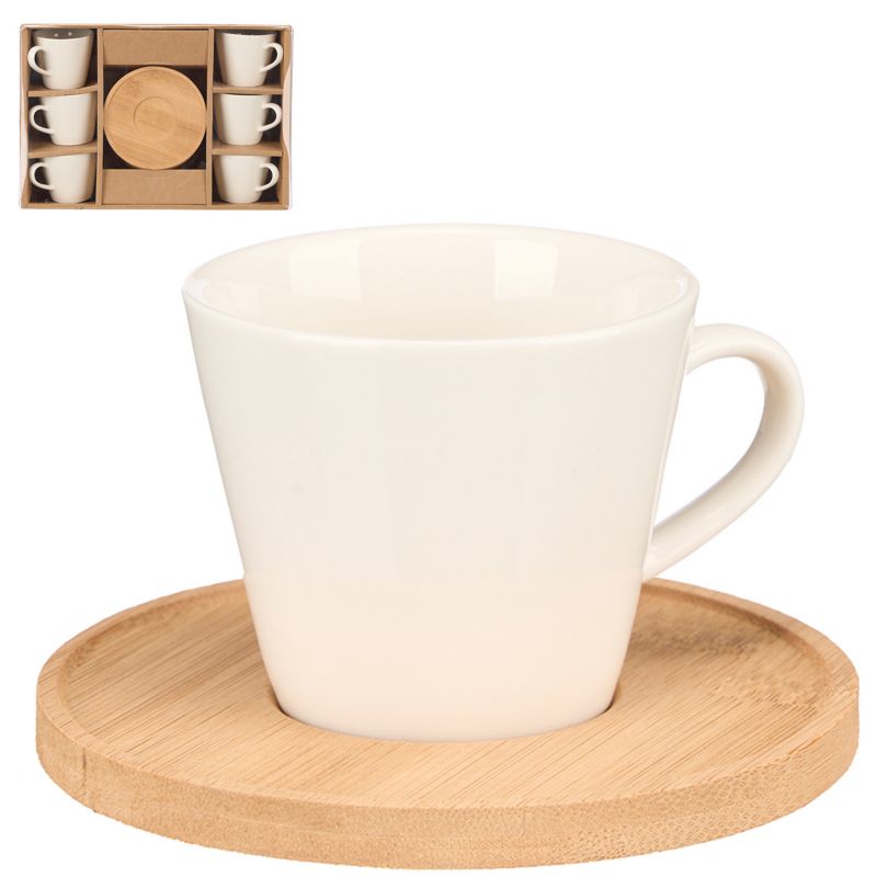 Zestaw Kubków VESSIA Z Bambusową Podstawką Gładkie 6 szt.