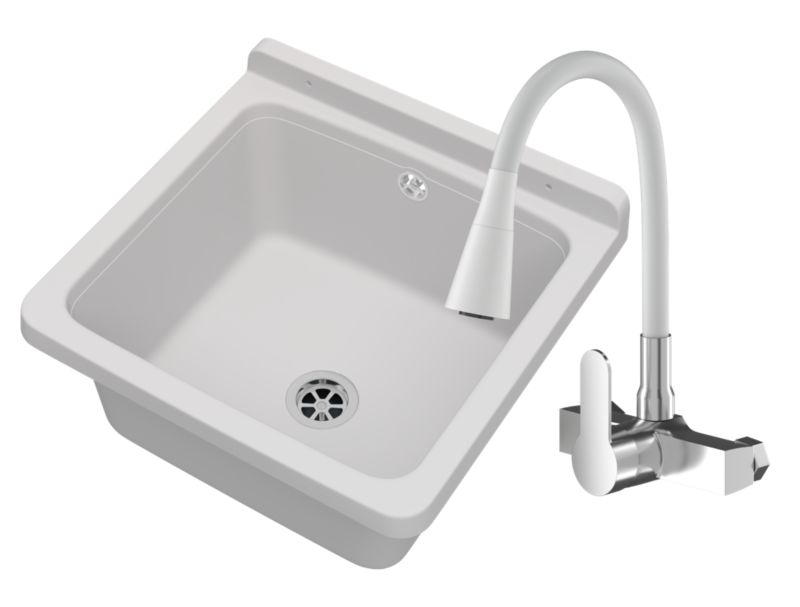 Zlew Gospodarczy Techniczny Roboczy Komora Granitan Orta Biała Garaż Bateria Ścienna 1 szt.