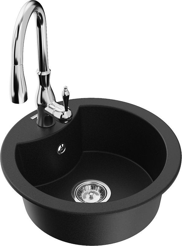 Zlewozmywak granitowy Mexen Diego 1-komorowy z baterią kuchenną Savita szary - 6512-71-672601-00 1 szt.