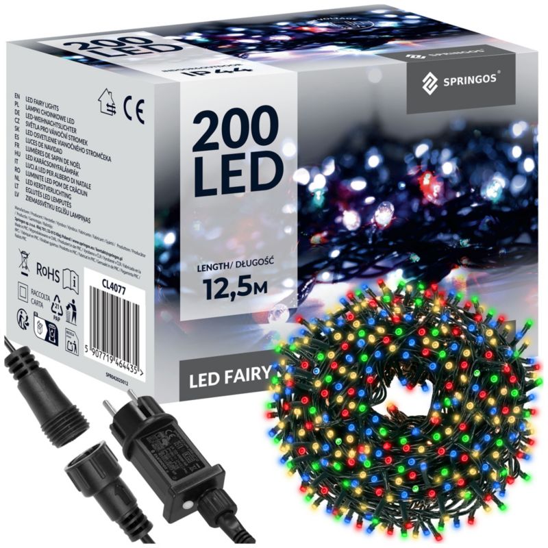 Lampki choinkowe Springos 200 LED 10 m multikolor zewnętrzne oświetlenie świąteczne 1 szt.