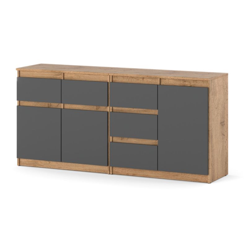 Komoda Hurtownia-Mebli Szuflady 5 Agnolia Mini 160cm Dąb Wotan Szary Mat 160x35x75 cm 1szt.