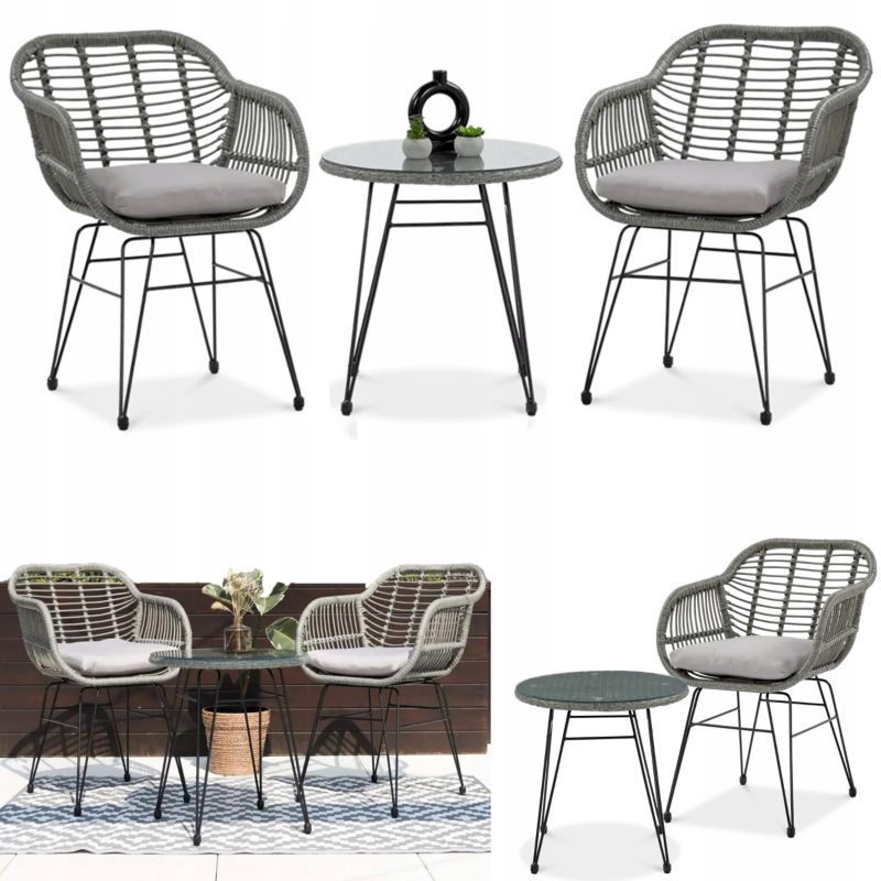 Zestaw Mebli na Balkon Focus Garden Balkonowych Na Balkon Taras Kubu 2+1 Stół Krzesła Szary 1 szt