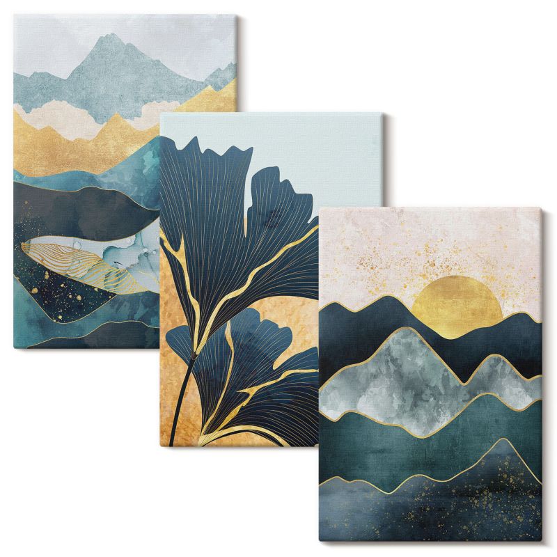 Set Obrazów na Płótnie Wallfluent 20x30 cm Abstrakcyjne widoki górskie 3 szt.