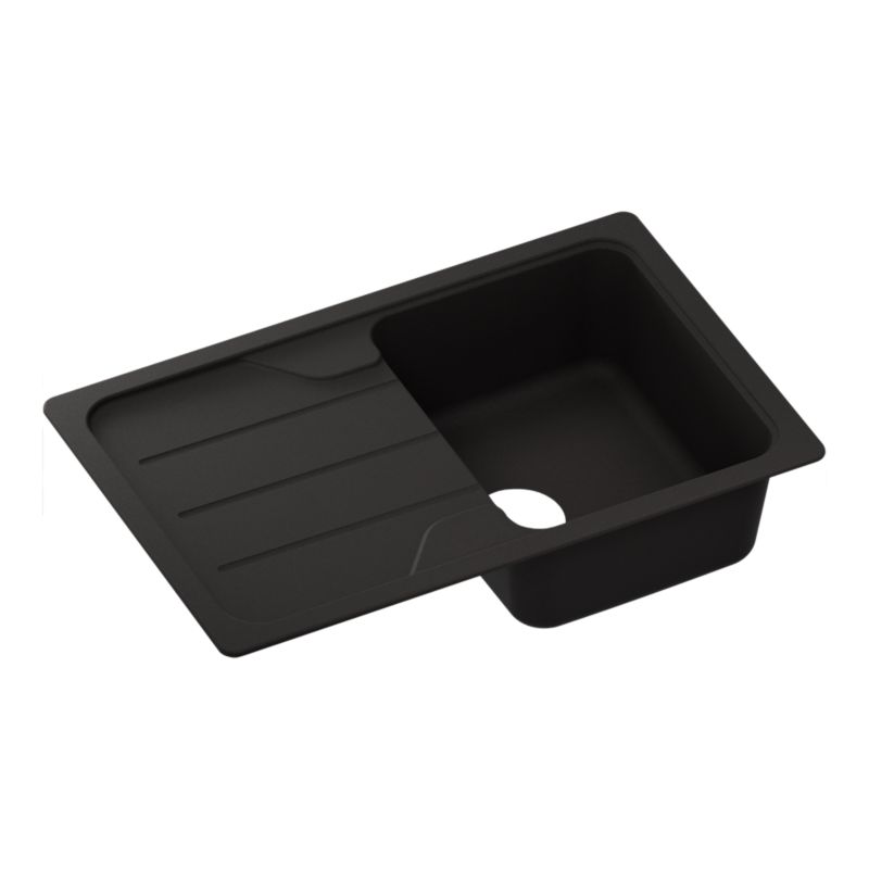 Zlewozmywak granitowy GoodHome Arber 1-komorowy z ociekaczem czarny