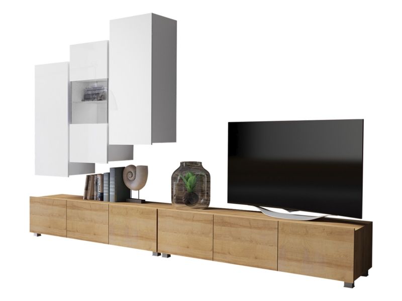 Meblościanka MIRJAN 24 Calabrini XVII dąb złoty / biały + biały połysk 1 kpl.