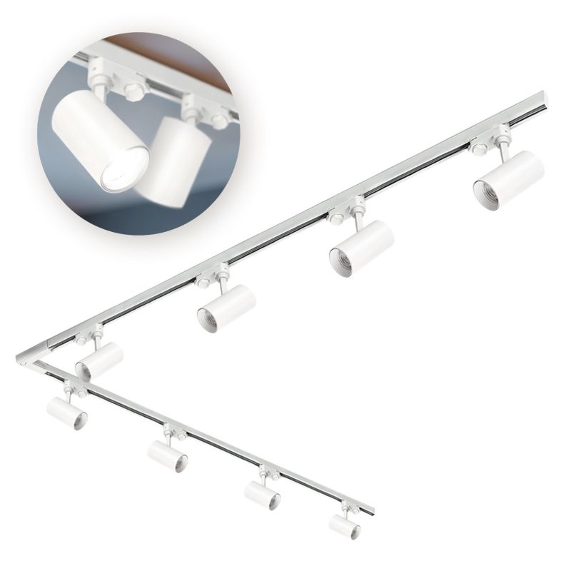 Oświetlenie szynowe 3-fazowe Kobi szyna 2m+2m, L prawy, 8x Lampa, 2x zaślepka biały 1kpl.