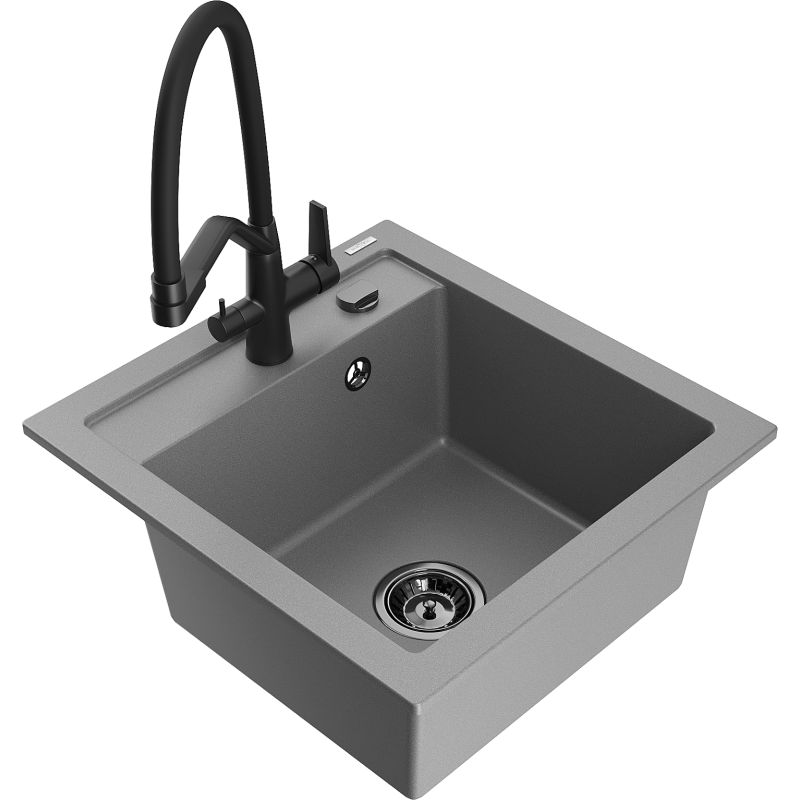 Zlewozmywak granitowy 1-komorowy Mexen Vito z baterią kuchenną Elia beżowy - 6503-69-670101-70 1 szt.