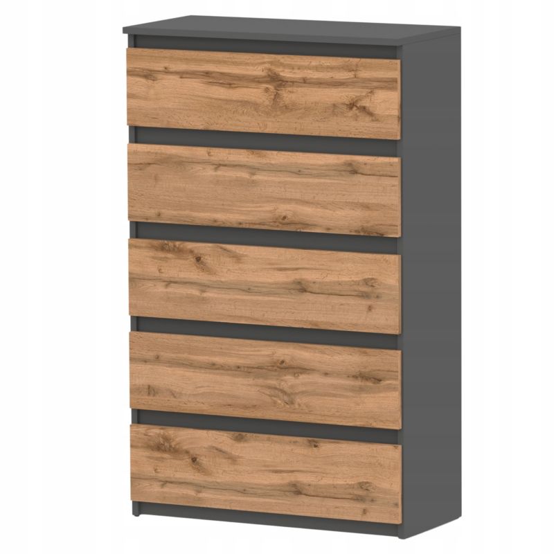 Komoda Z 5 Szufladami Stiv-Meble Szary Mat Dąb Wotan Szafka 70X33,5X115 Cm 1Szt.