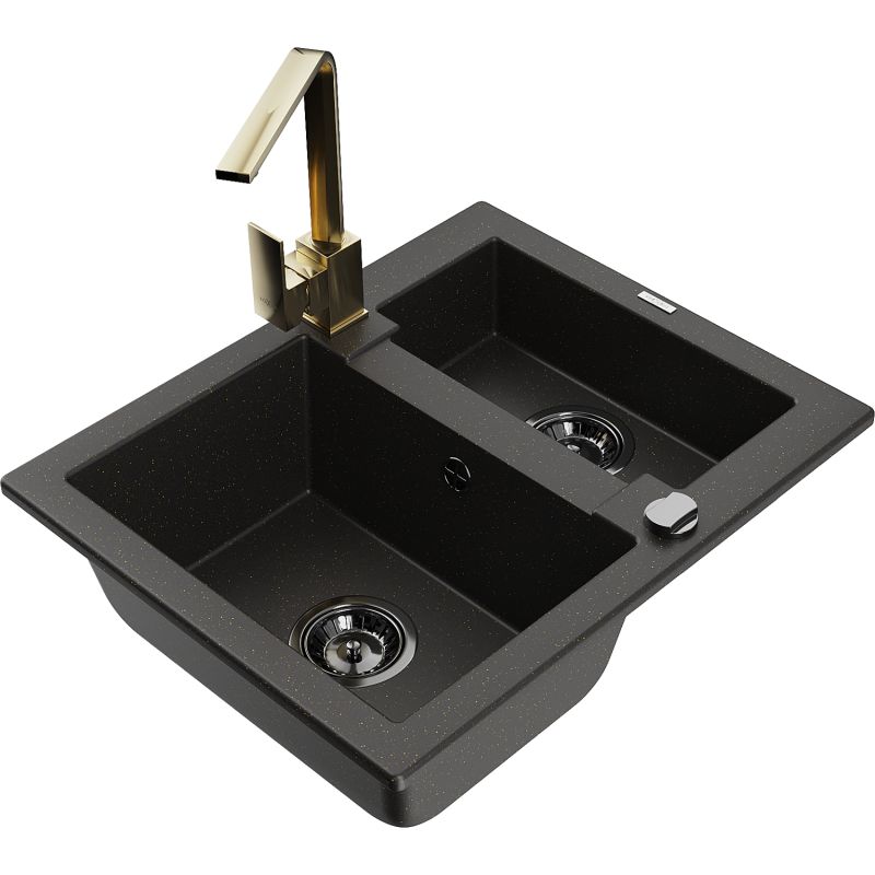 Zlewozmywak granitowy 1.5-komorowy Mexen Carlos z baterią kuchenną Savita beżowy - 6518-69-672601-00 1 szt.