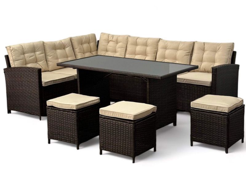 Zestaw mebli ogrodowych MTG Tarifa narożnik + stół + 3 pufy 9 osobowy 1 kpl