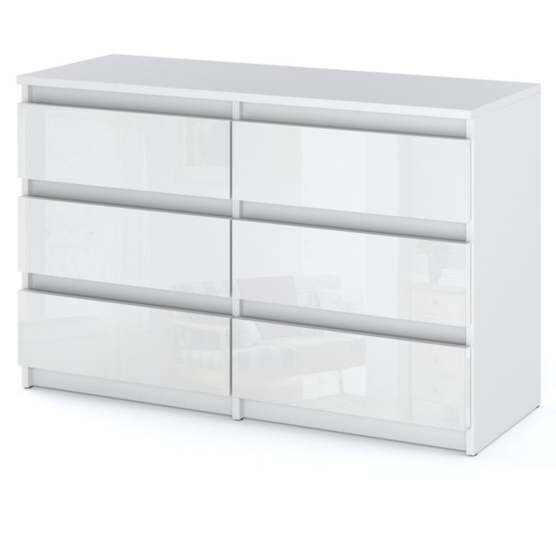 Komoda Hurtownia-Mebli Szuflady 6 Hugo Średnia 100cm Biały Mat Biały Połysk 100x33.5x71.5 cm 1szt.
