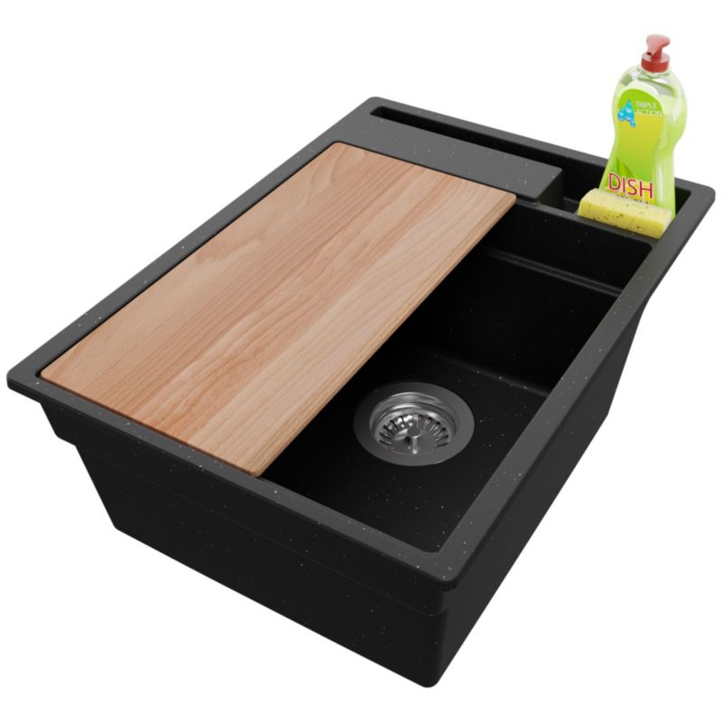 Zlewozmywak Oslo Pocket PRIMAGRAN Nablatowy 38x53cm do szafki od 40cm z Syfonem i Dodatkiem Czarny Metalik 1 szt.