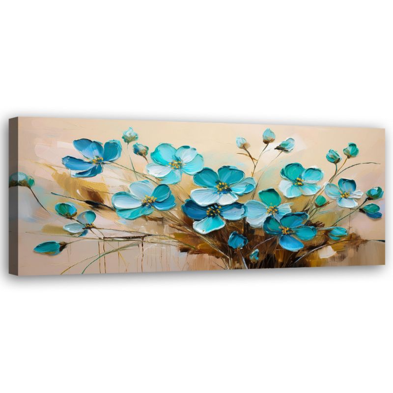 Obraz do salonu sypialni Feeby Turkusowe Kwiaty na beżowym tle 150x50 cm 1 szt