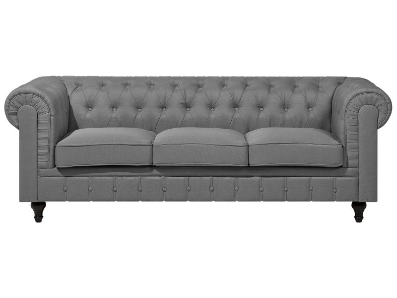 Sofa 3-osobowa szara Chesterfield duża 1 szt.