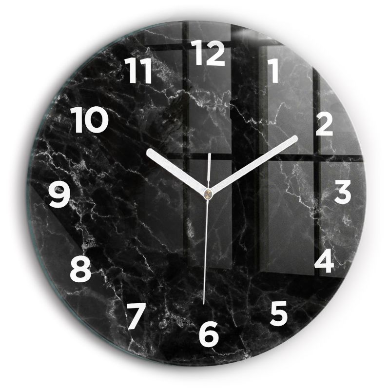 Zegar z białymi wskazówkami Wallfluent fi60 cm Ciemny marmur Szklany 1 szt.