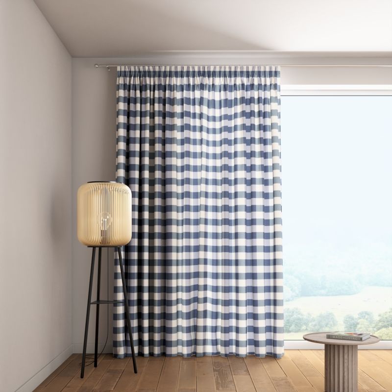 Zasłona na taśmie marszczącej 1 szt. 130 x 260 cm Dekoria granatowo-biała krata (5,5x5,5cm) 1 szt.