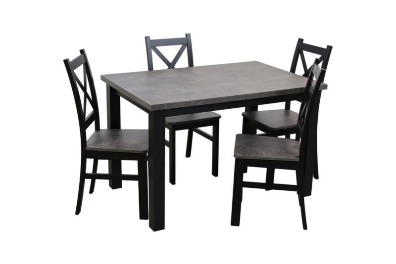Zestaw stół 150/190x80 z 4 krzesłami Bonni M003-4 Czarny/Beton 1 kpl.