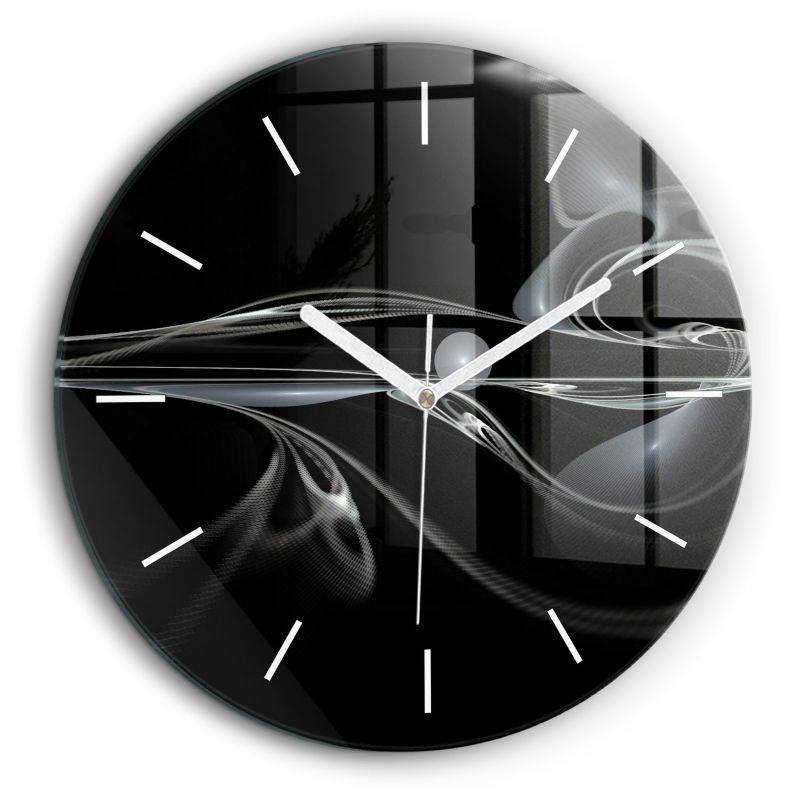 Zegar szklany białe wskazówki Wallfluent fi60 cm Dym abstrakcyjny 1 szt.