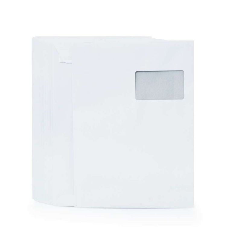 Koperty Neopak C4 A4, Białe, pasek kleju + OKNO PRAWE, 250 szt.