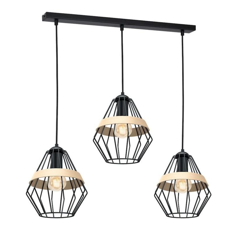Lampa sufitowa wisząca Milagro Cliff 5258 czarna-jasne drewno szerokość 90 cm 3xE27 x 60W 1 szt.