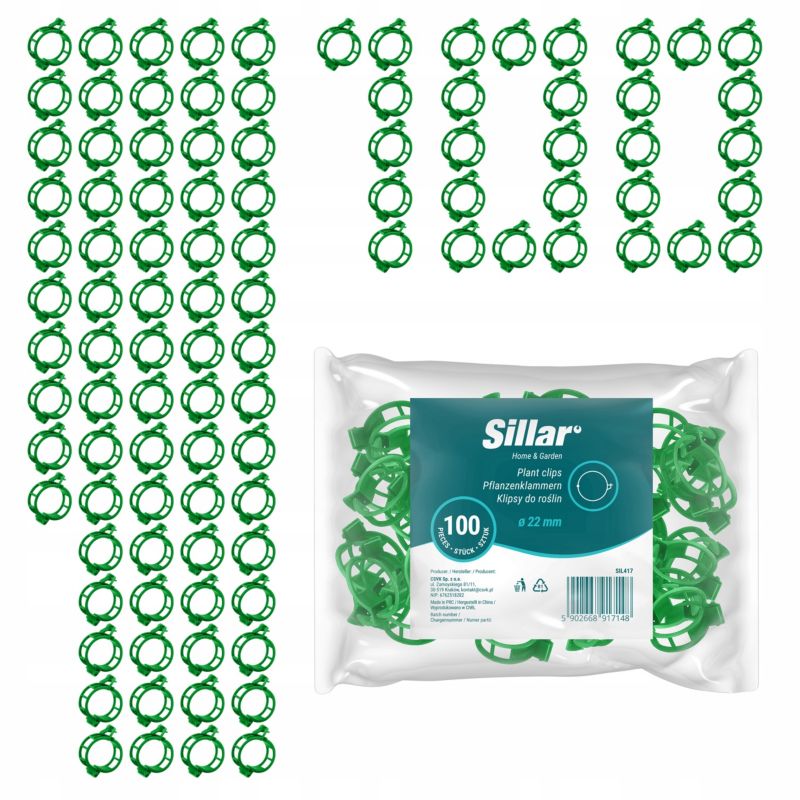 Klipsy do mocowania roślin, Sillar, klipsy, do podtrzymywania roślin, 2.2cm, 100szt