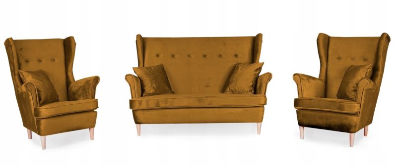 Zestaw wypoczynkowy uszak do salonu sofa fotele Family Meble ARI brąz 1szt