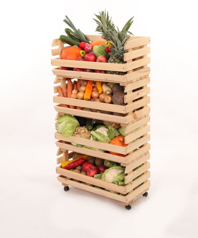 Regał na warzywa i owoce MODO24 na kółkach 106x57x30 cm 4 skrzynki drewno naturalne 1 szt