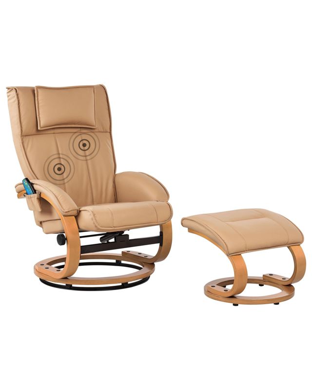 Fotel z masażem Majestic Z podnóżkiem Ekoskóra Jasnobrązowy 1 szt.