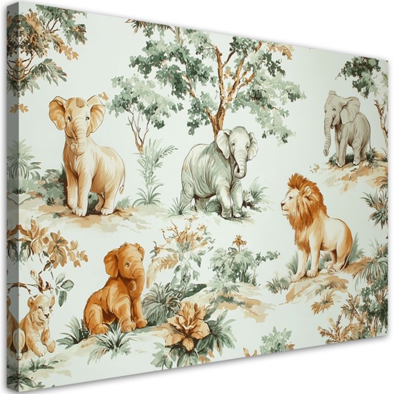 Obraz dziecięcy na ścianę Feeby Słonie Lwy Dżungla 90x60cm 1szt