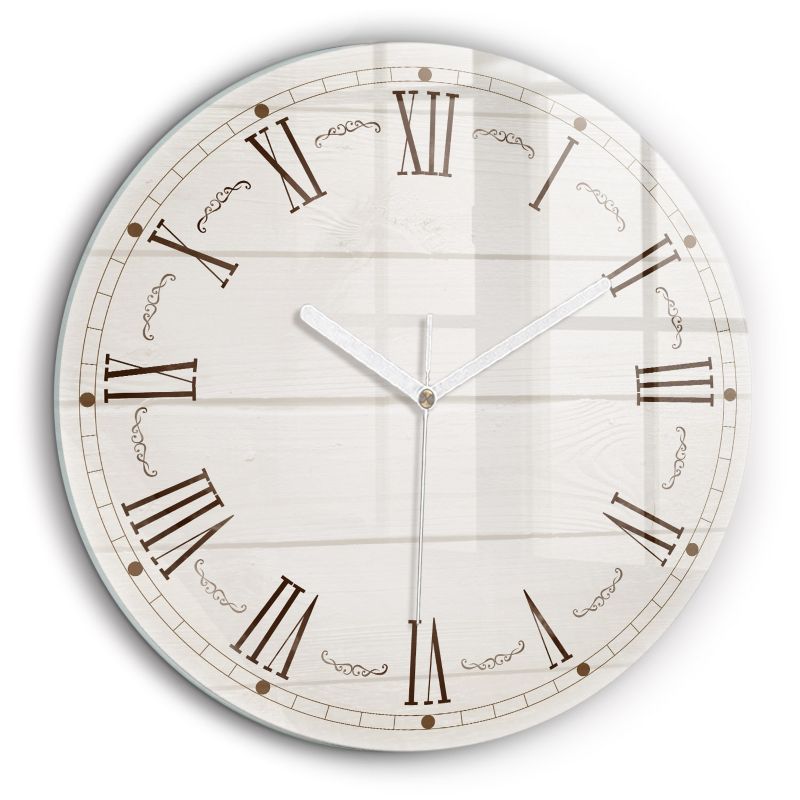 Zegar szklany białe wskazówki Wallfluent fi60 cm Rzymskie cyfry 1 szt.