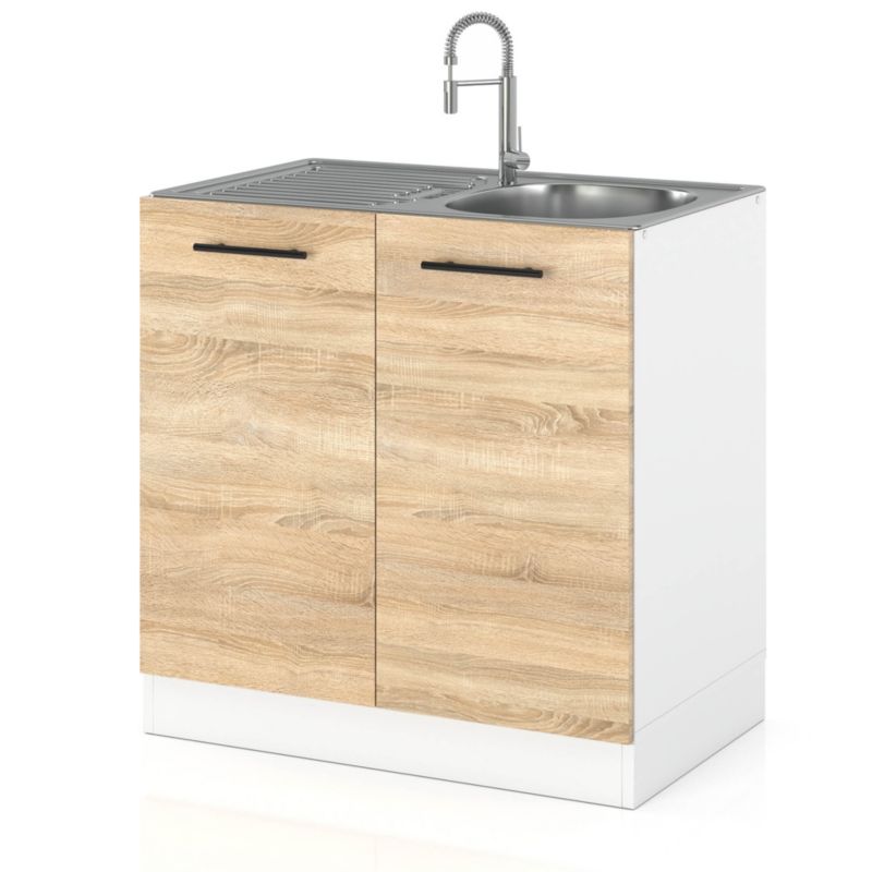 Szafka Kuchenna Hurtownia-Mebli Stojąca Pod zlewozmywak DZ80 sPremium 80cm Biały Mat Dąb Sonoma 80x52x82.2 cm 1szt.