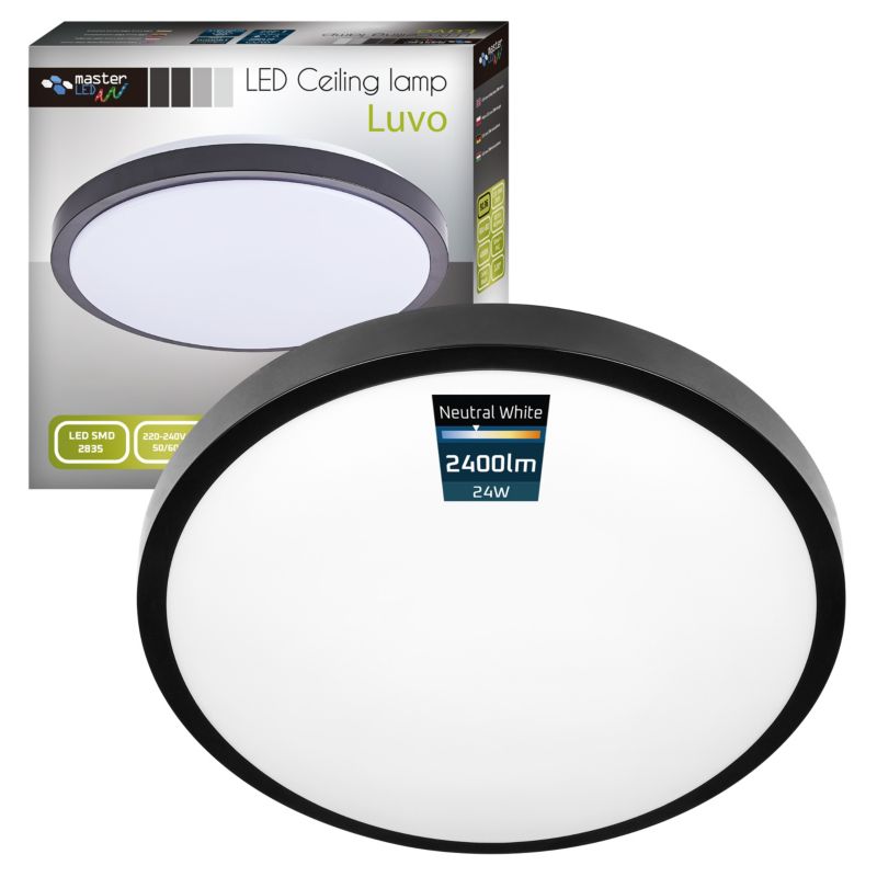 Plafon LED MasterLED Luvo 24W 32,5 cm IP44 neutralna biel 4000K 2400lm okrągły czarny 1 szt.