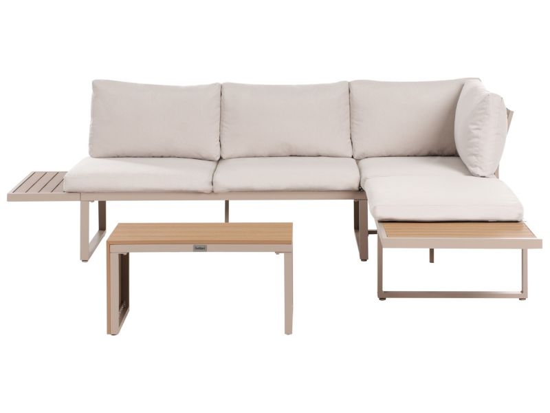 Narożnik ogrodowy ze stolikiem dla 4 osób Pienza Prawostronny Modułowy Jasny brąz/ beżowy 1 kpl