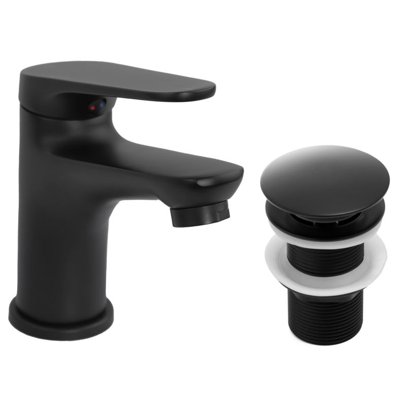 Bateria umywalkowa SONIA - YOKA HOME w komplecie z automatycznym korkiem klik klak bez przelewu czarna loft - 1 szt.