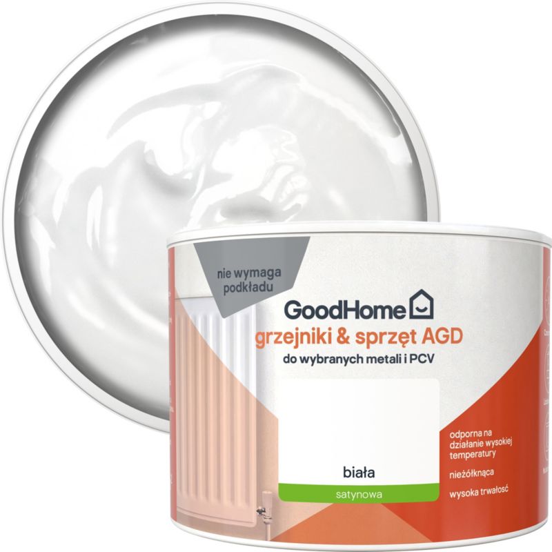 Farba do grzejników i sprzetu AGD GoodHome biała satyna 0,375 l