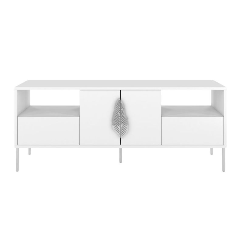 Biała komoda RTV Skandica MERLIN ze srebrnymi dodatkami 1 szt.