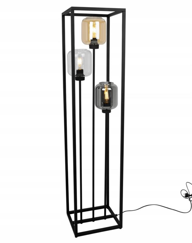Lampa podłogowa stojąca Light Home LH Haga Cage 3x E27 60W klosz owalny podstawa czarna 1szt.
