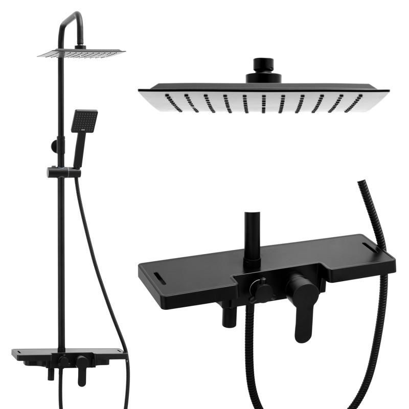 Zestaw prysznicowy Yoka czarny 25 cm deszczownica, słuchawka ręczna, nowoczesny styl 1 szt.