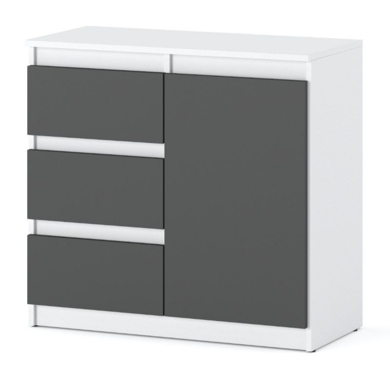 Komoda Hurtownia-Mebli Szuflady 3 Agnes 1D3SZ 80cm Biały Mat Szary Mat 80x35x75 cm 1szt.