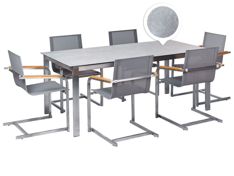 dla 6 osób Stół ogrodowy z krzesłami Cosoleto Szkło hartowane Szary 1 kpl