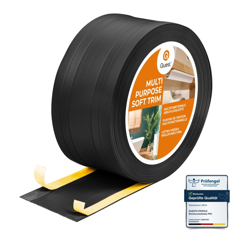 Listwa wykończeniowa W4 z PCV 2w1 110mm, QUEST samoprzylepna, maskująca elastyczna listwa podłogowa, ścienna, czarny, 15m
