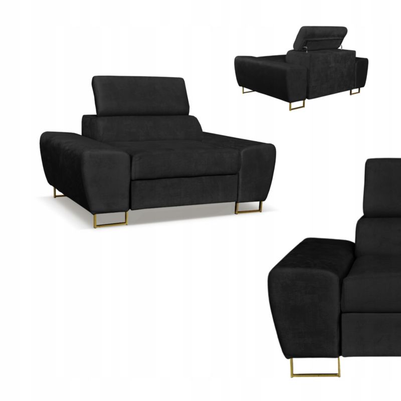 Fotel wypoczynkowy do salonu regulowany zagłówek Family Meble Bosso czarny 1szt