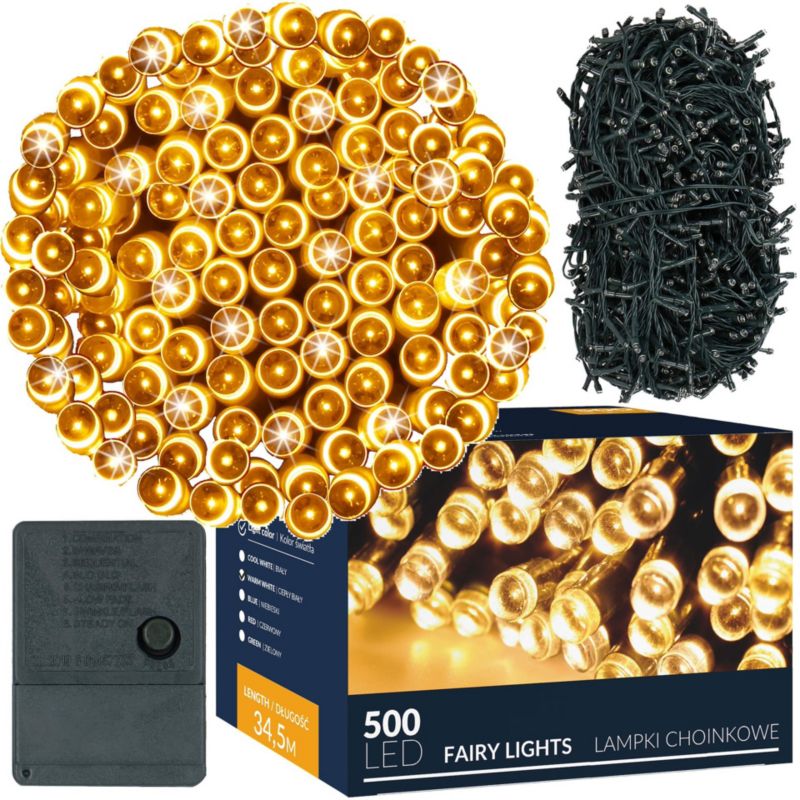 Lampki świąteczne 500 Led, Springos, biały ciepły 34,5 m, oświetlenie choinkowe 1 szt.