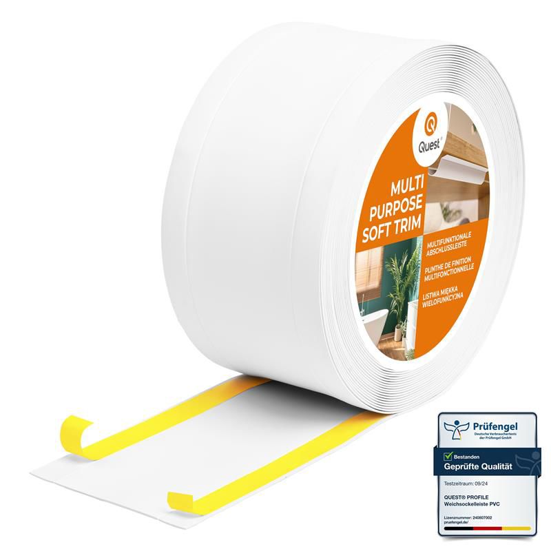 Listwa wykończeniowa W1 z PCV 6w1 120mm, QUEST samoprzylepna, maskująca elastyczna listwa podłogowa, ścienna, biały, 5m