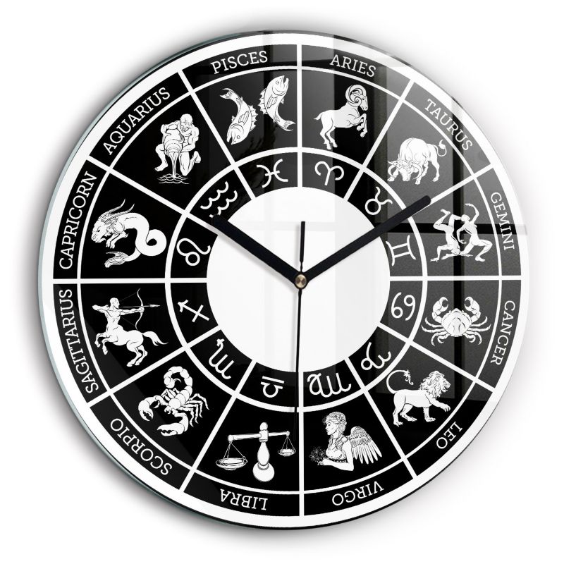 Zegar szklany czarne wskazówki Wallfluent fi60 cm Zodiakalny 1 szt.