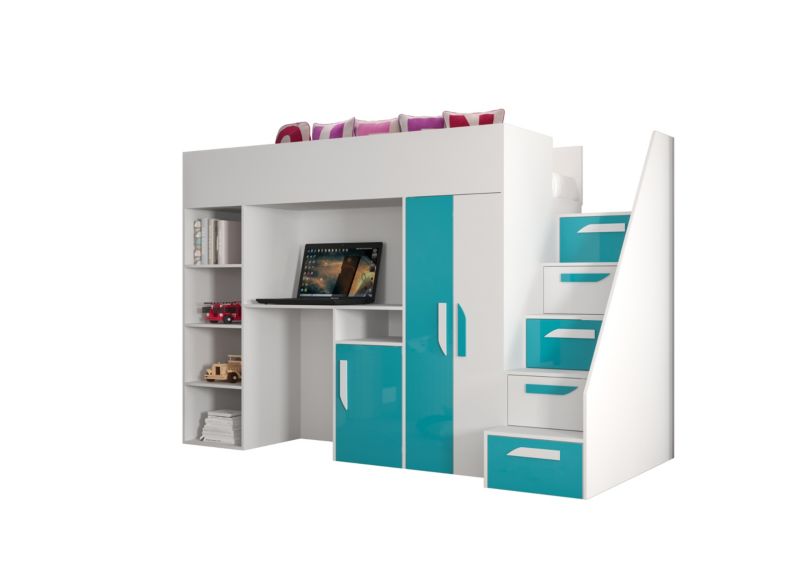 Łóżko piętrowe Antresola Abiks PARTY 14 biały + turkusowy 1 szt.